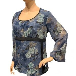Studio 1940 Empire Smock Top Plus 22/24 Blue Floral Black Sash Date Career Lined
